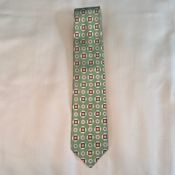 Xtra Long Jos. A. Bank Green/Gold Patterned Silk Tie formal, business, preppy - Picture 4 of 7